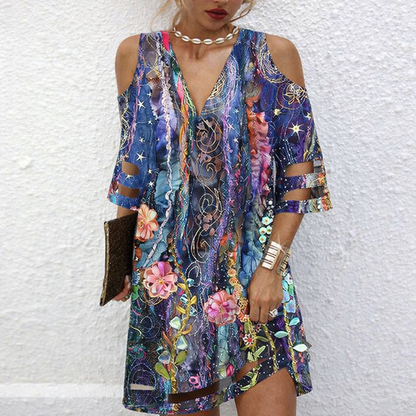 Vestido floral de malla con escote en V de Isabella Sol