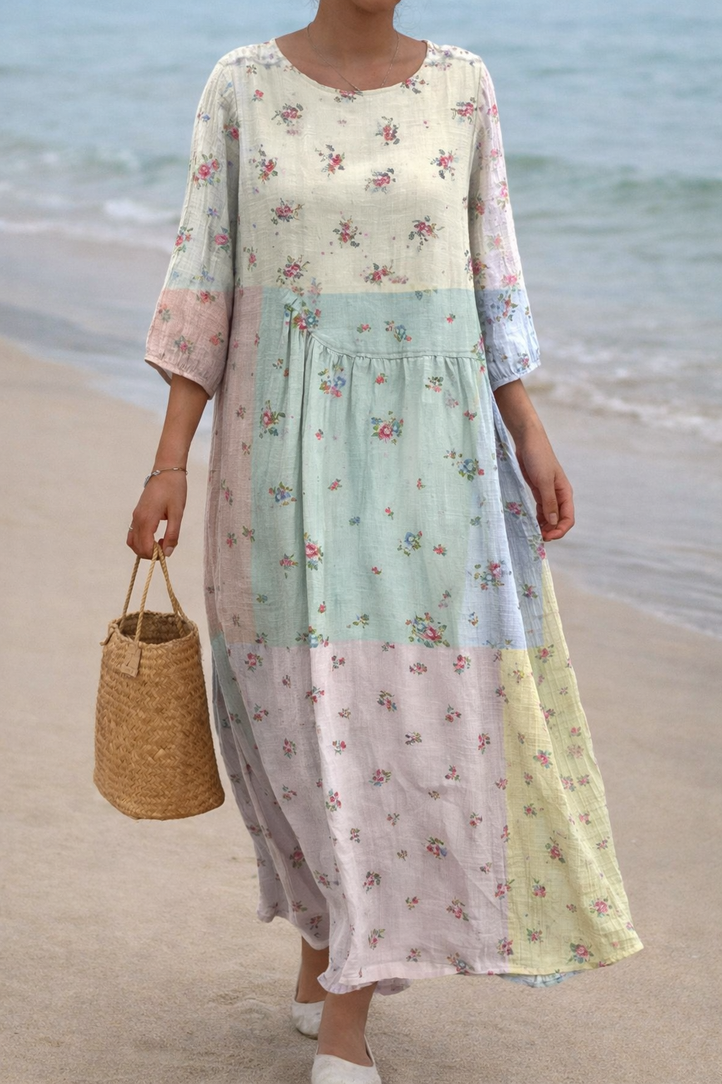 Vestido de manga larga Isabella Sol con estampado floral y patchwork