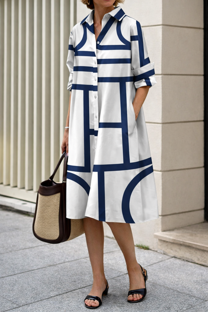 Vestido camisero moderno de Isabella Sol con estampado geométrico