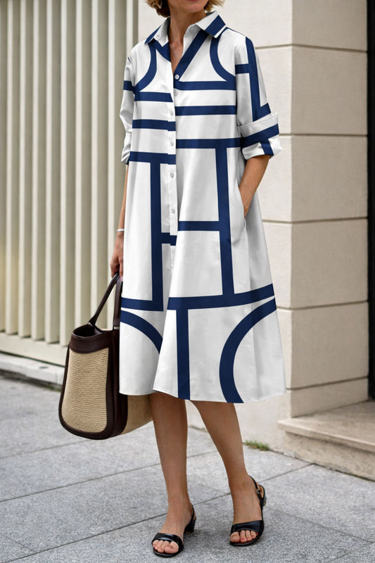 Vestido camisero moderno de Isabella Sol con estampado geométrico