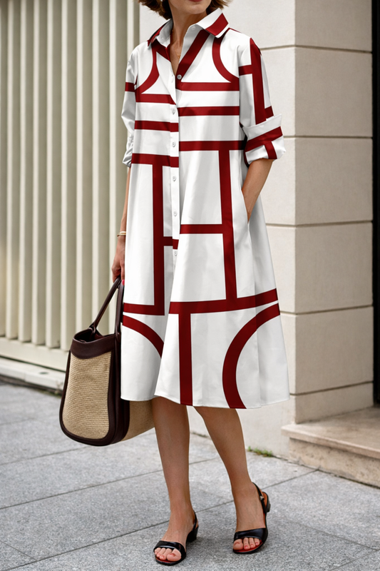 Vestido camisero moderno de Isabella Sol con estampado geométrico
