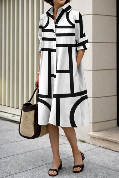 Vestido camisero moderno de Isabella Sol con estampado geométrico