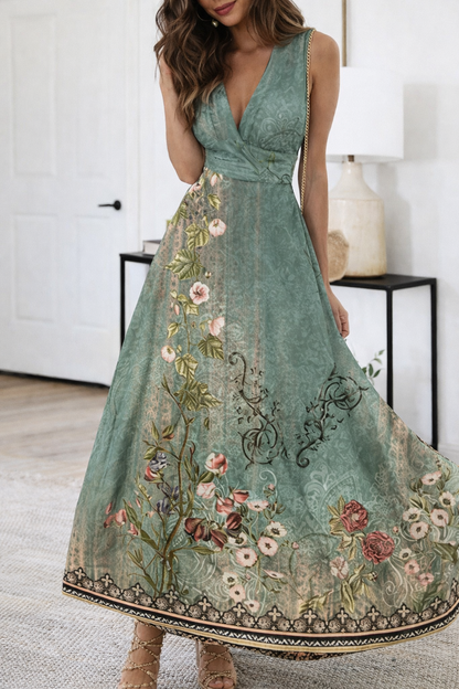 Vestido floral de cuello en V y cintura alta de Isabella Sol