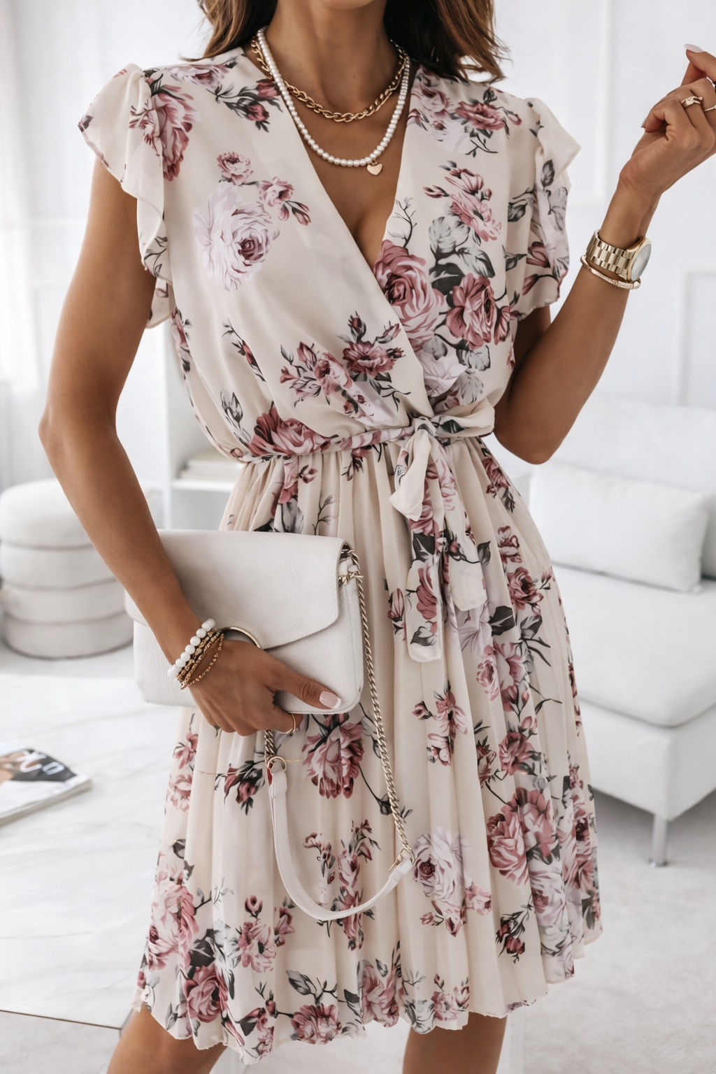 Vestido midi plisado con estampado floral de Isabella Sol.