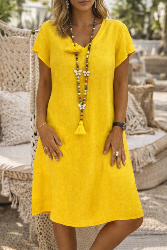Vestido de diario con escote en V vibrante de Isabella Sol