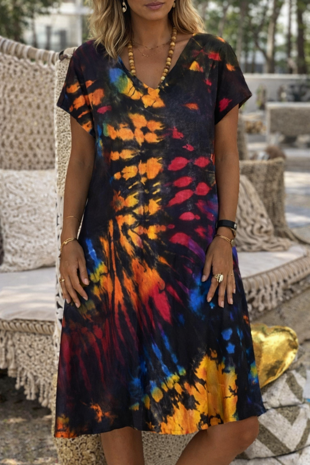 Vestido de diario con escote en V vibrante de Isabella Sol