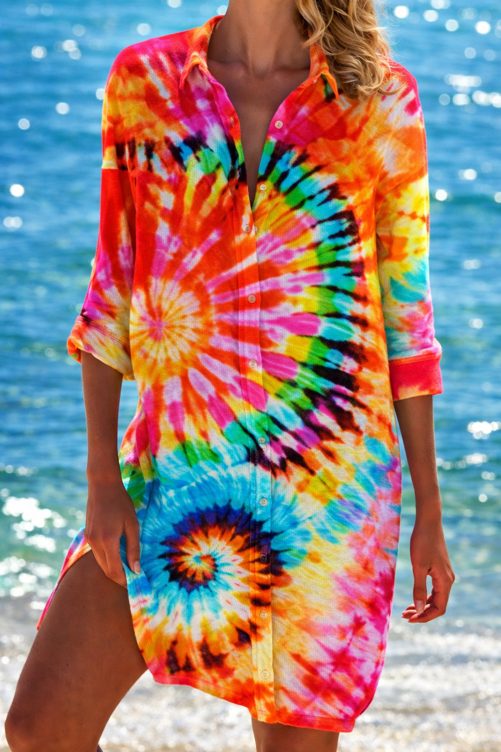 Un vibrante pareo de crepé para la playa, diseñado por Isabella Sol.