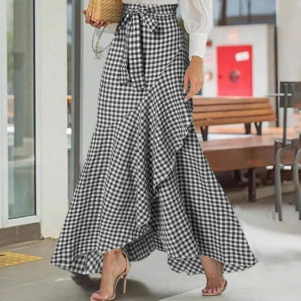 Plaid Ruffle Maxi Skirt by Isabella Sol