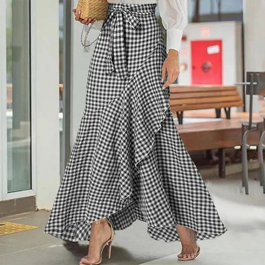 Plaid Ruffle Maxi Skirt by Isabella Sol