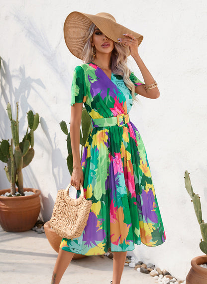 Vestido midi de verano Isabella Sol con estampado floral vibrante
