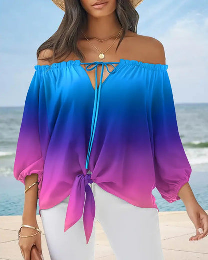 Elegante top estampado con hombros descubiertos de Isabella Sol