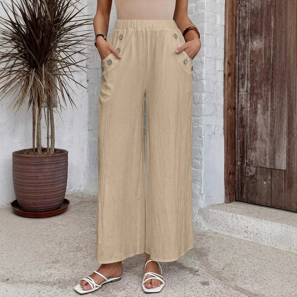 Pantalones holgados de talle alto y pierna ancha de Isabella Sol.
