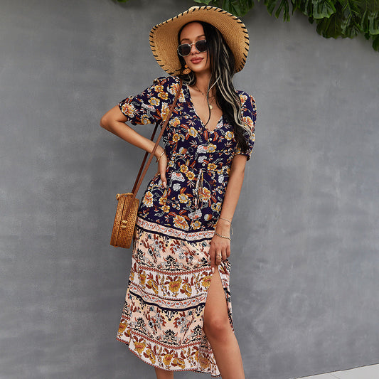 Vestido bohemio estampado floral estilo Isabella Sol para verano