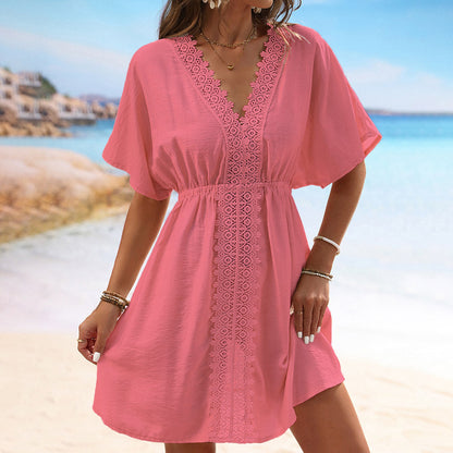 Elegante vestido de playa de encaje y seda helada de Isabella Sol.