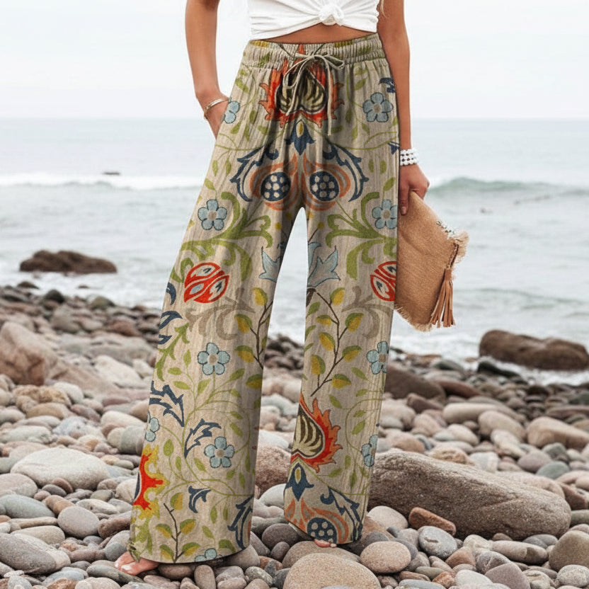 Pantalones de pierna ancha para mujer de Isabella Sol con estampado botánico bohemio