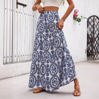 Falda acampanada Isabella Sol con estampado de porcelana azul