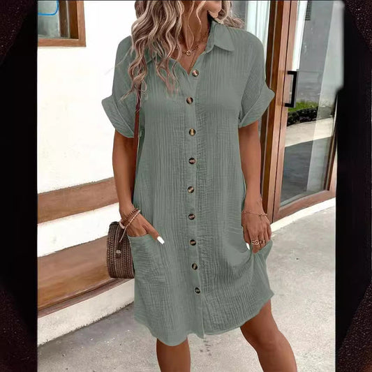 Elegante vestido camisero de manga corta de Isabella Sol