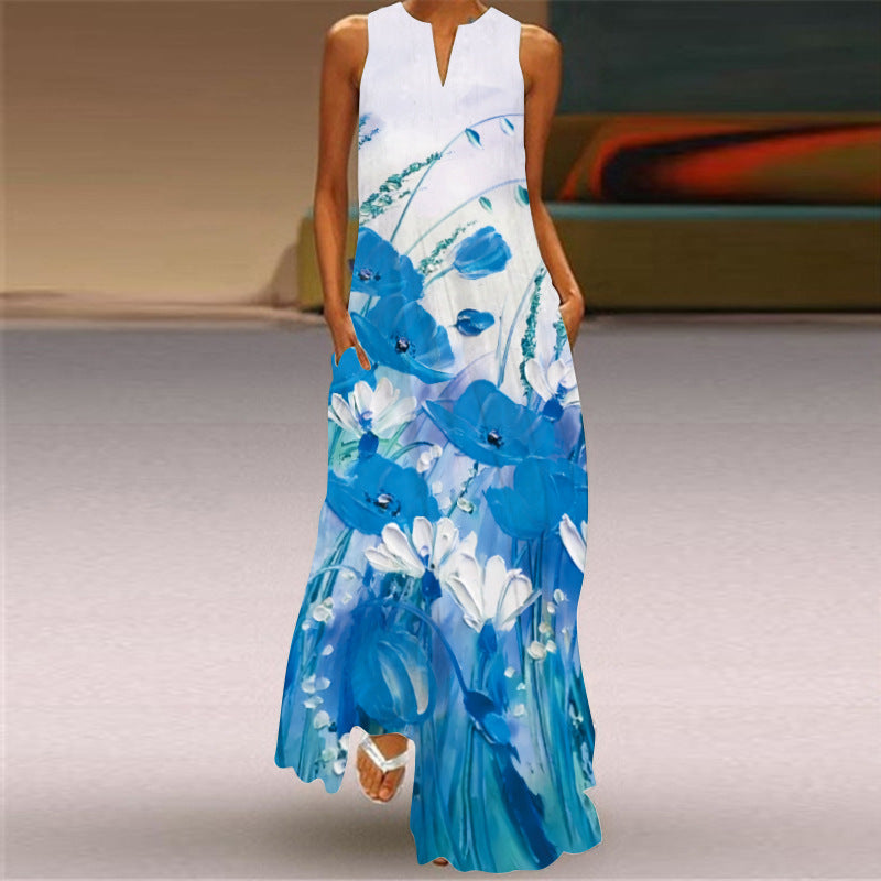 Vestido largo estampado vibrante sin mangas de Isabella Sol