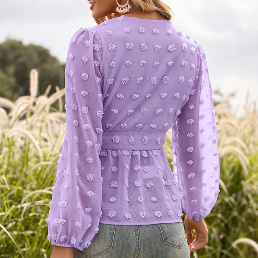 Elegante blusa jacquard con escote en V de Isabella Sol.