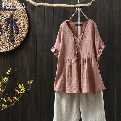 Top de algodón con volantes, talla grande, inspirado en Isabella Sol y Pinterest.