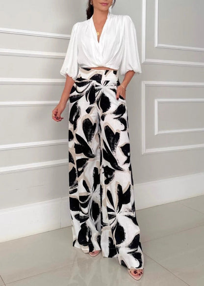Conjunto de pantalón ancho informal de manga tres cuartos para mujer de Socialite