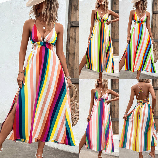 Vibrant Rainbow Stripe Dress Isabella Sol