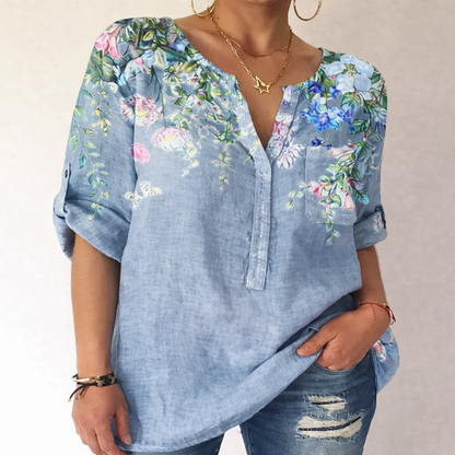 Blusa de algodón estampada con escote en V de Isabella Sol.