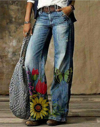 Pantalones anchos con estampado floral artístico de Isabella Sol.