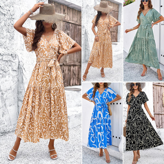 Chic Geometric Isabella Sol Short Sleeve Midi Dress