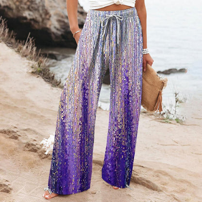 Pantalones de pierna ancha para mujer de Isabella Sol con estampado botánico bohemio