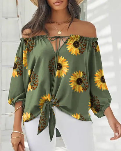 Elegante top estampado con hombros descubiertos de Isabella Sol