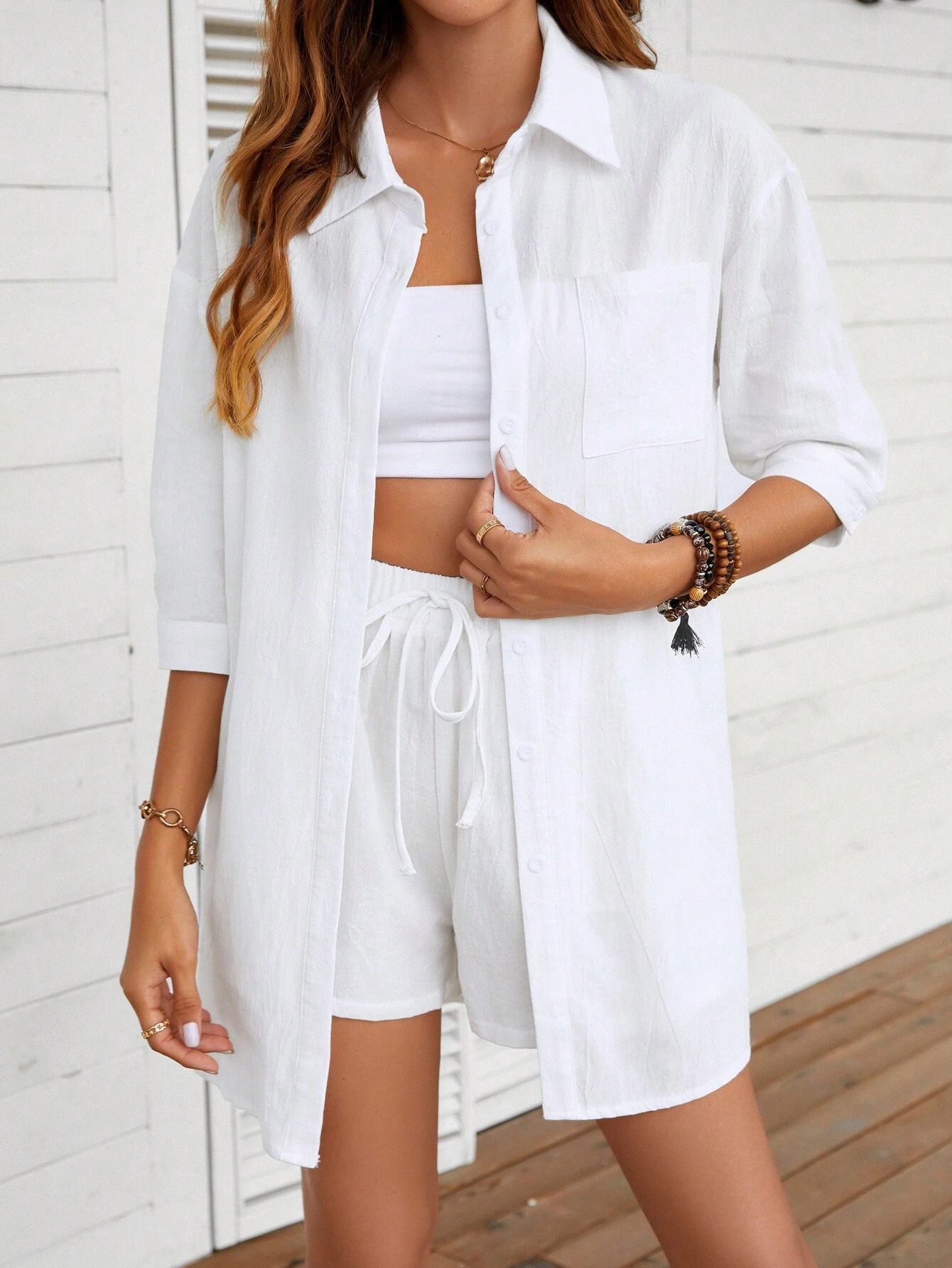 Conjunto de camisa de algodón elegante, estilo casual de Isabella Sol.