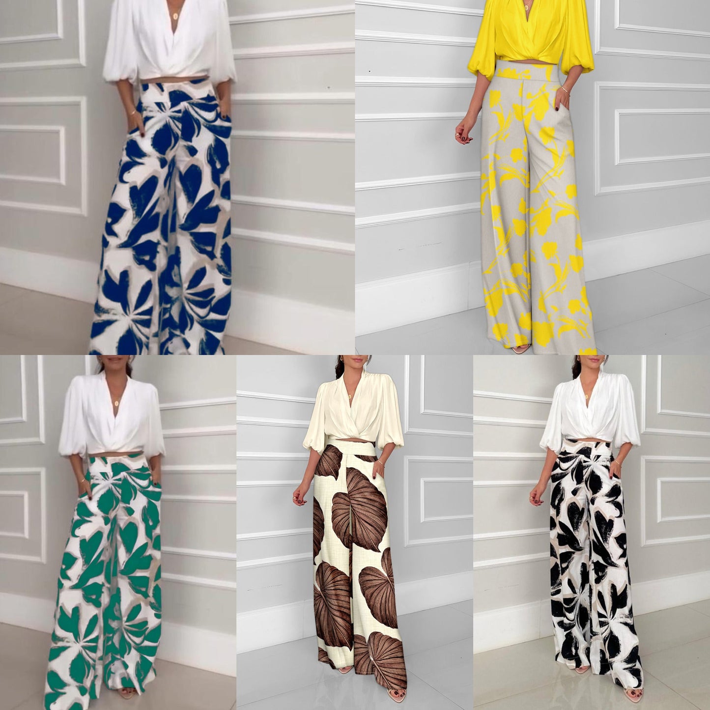 Conjunto de pantalón ancho informal de manga tres cuartos para mujer de Socialite
