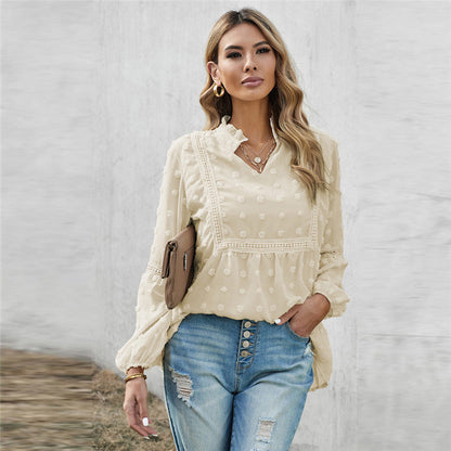 Blusa elegante de encaje con escote en V de Isabella Sol