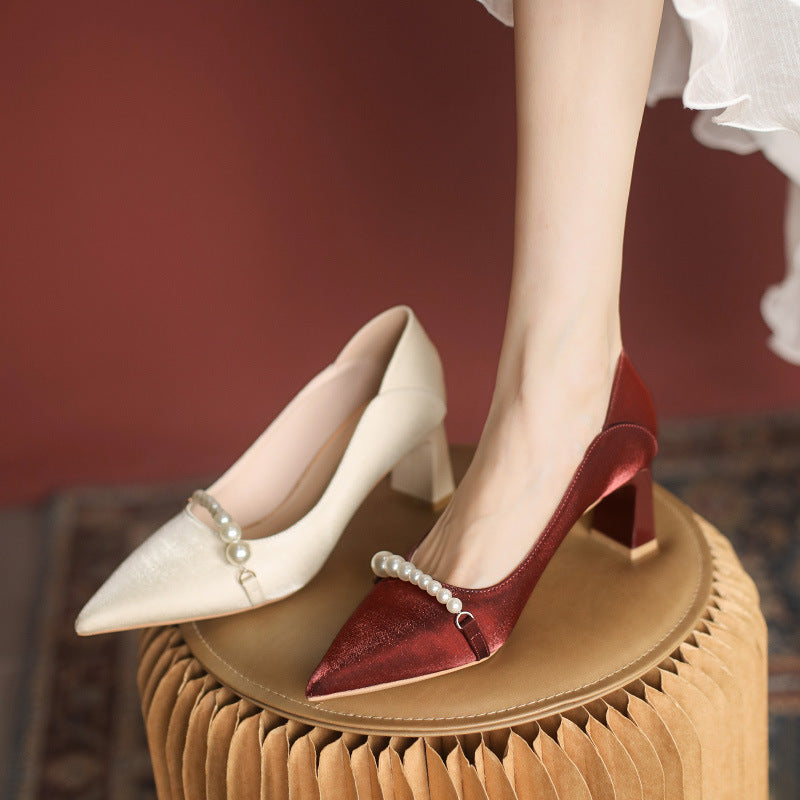 Elegant Pearl Pointed Heels by Isabella Sol