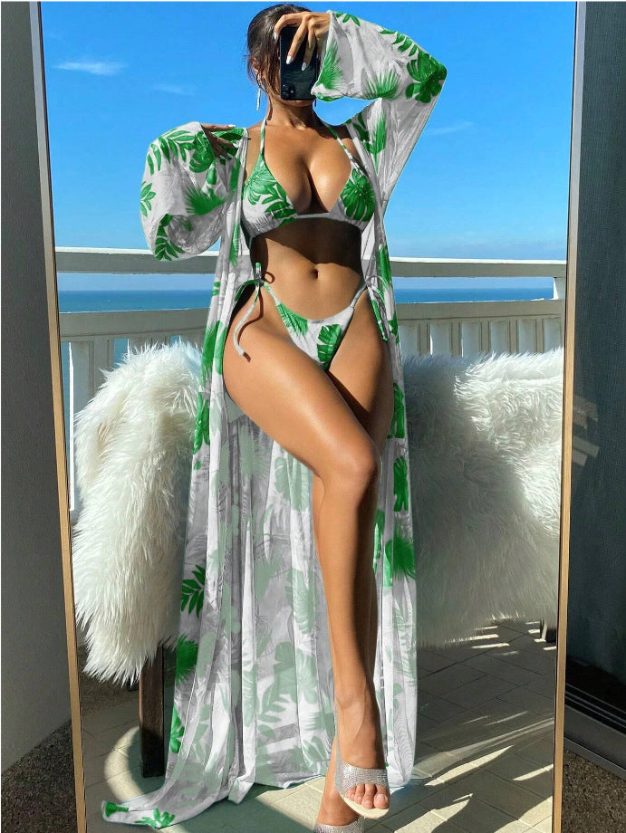 Conjunto de bikini de manga larga Isabella Sol con estampado floral vibrante