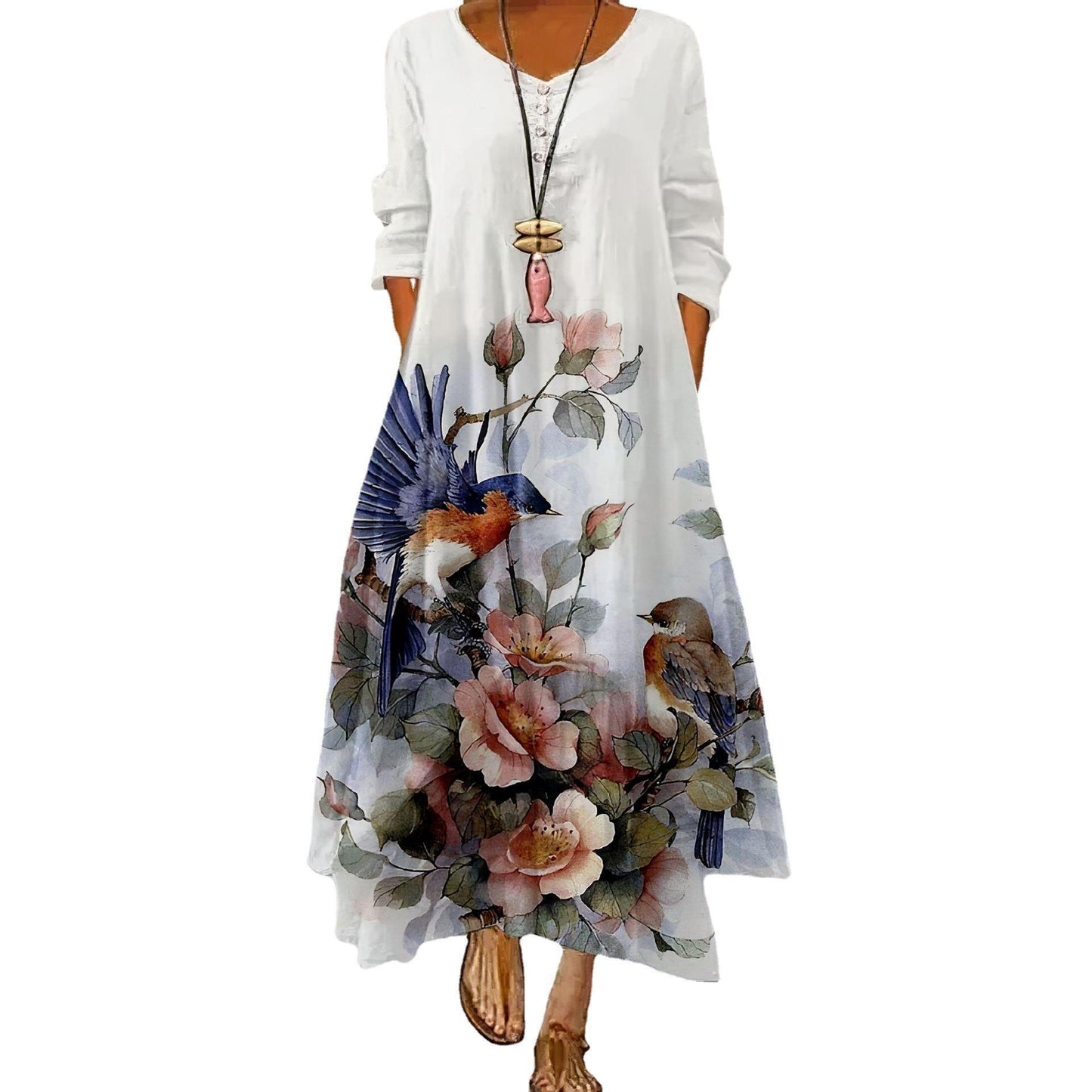 Vestido de vuelo con estampado floral artístico de Isabella Sol.