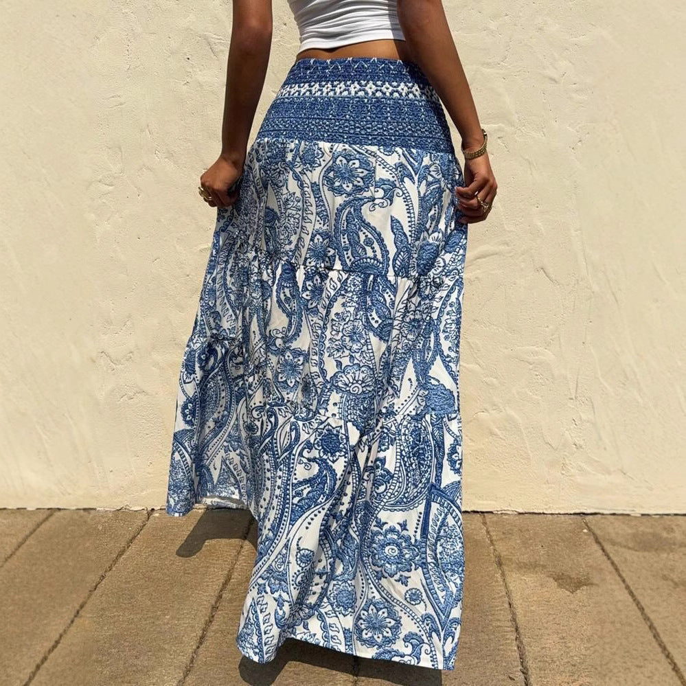 Falda larga Isabella Sol con estampado azul bohemio