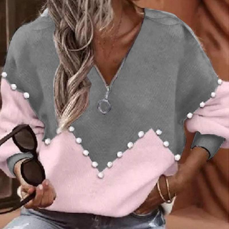Blusa de punto elegante con ribete de perlas de Isabella Sol