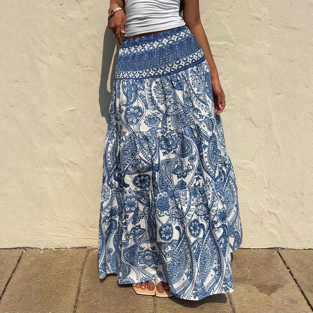 Falda larga Isabella Sol con estampado azul bohemio