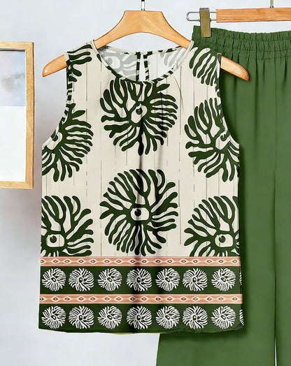 Conjunto de dos piezas para mujer: top sin mangas irregular y pantalón estampado a la moda.