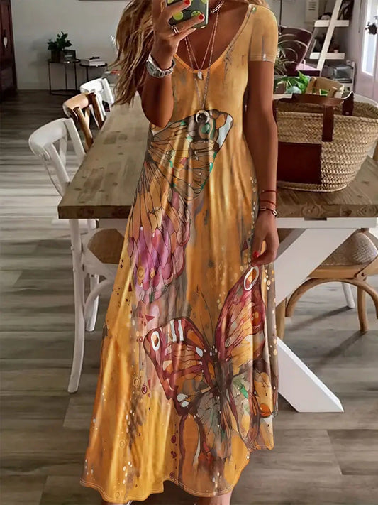 Vestido largo Isabella Sol con estampado de mariposas bohemias