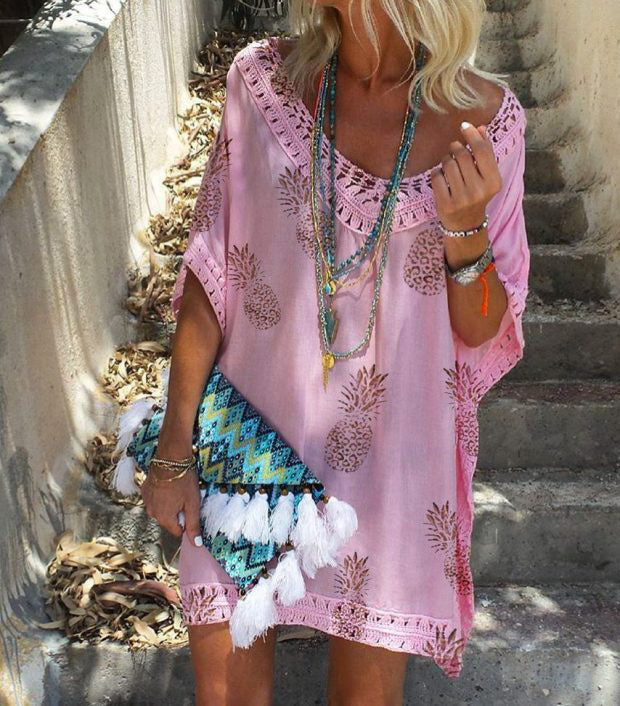 Elegante vestido estampado de encaje Isabella Sol Verano Cuello en V