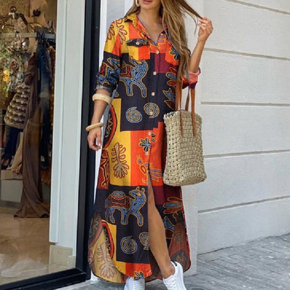 Vestido camisero Isabella Sol con estampado vibrante