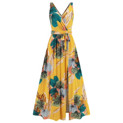 Vestido largo floral con escote en V de Isabella Sol