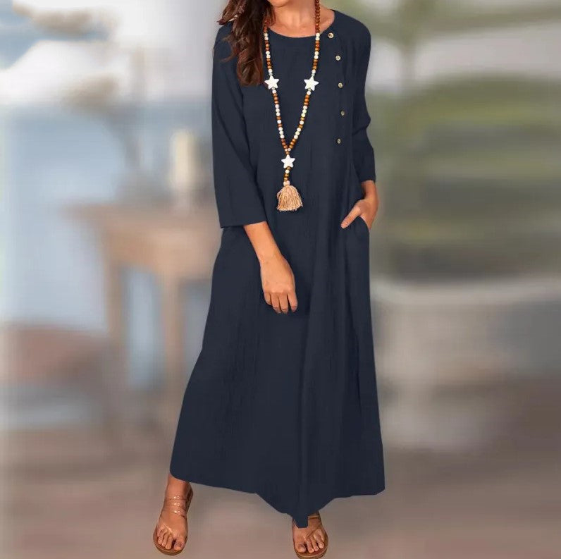 Vestido vintage de lino de manga larga de Isabella Sol