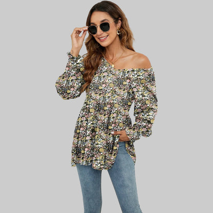 Top con cuello en V y mangas abullonadas con estampado floral de Isabella Sol.