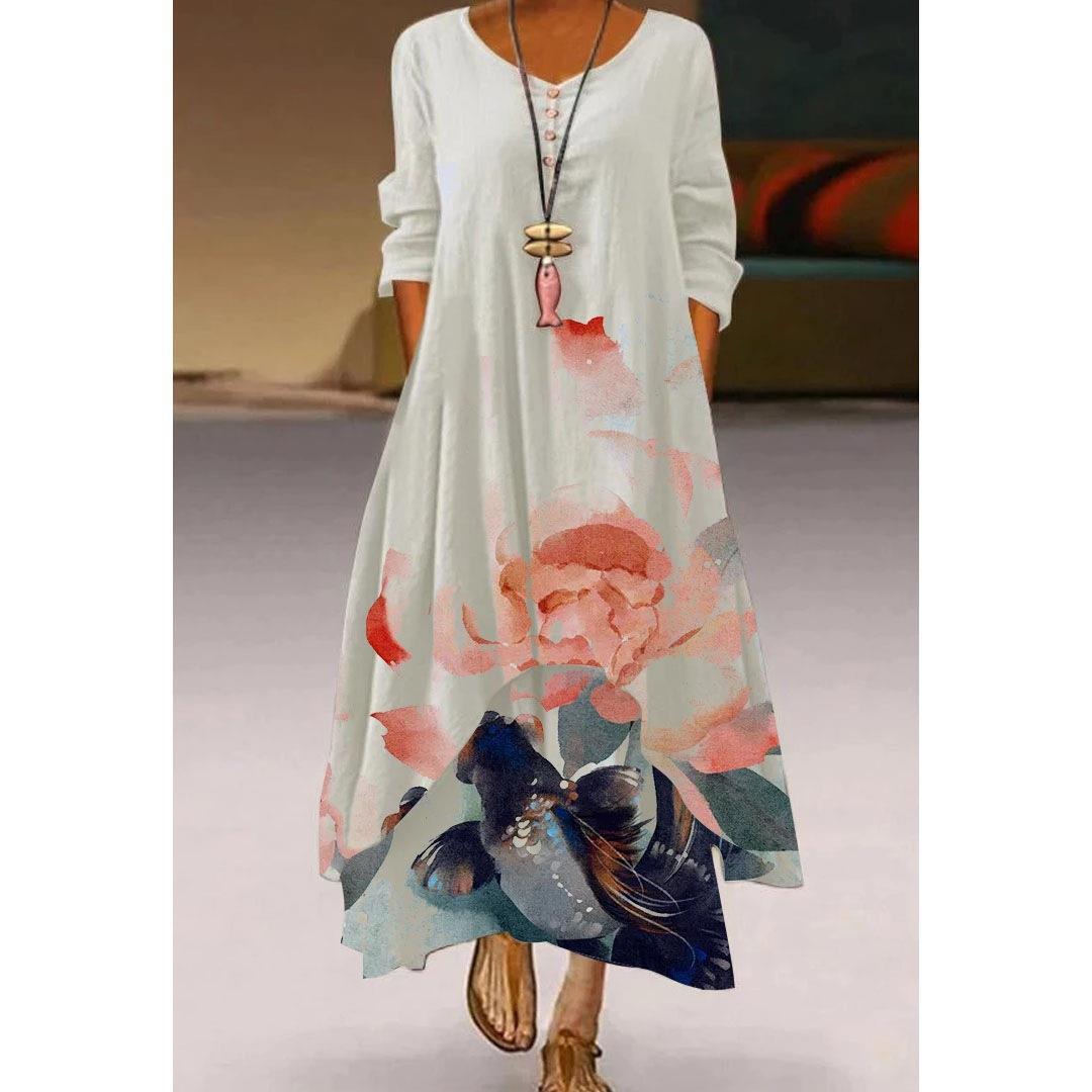 Vestido de vuelo con estampado floral artístico de Isabella Sol.