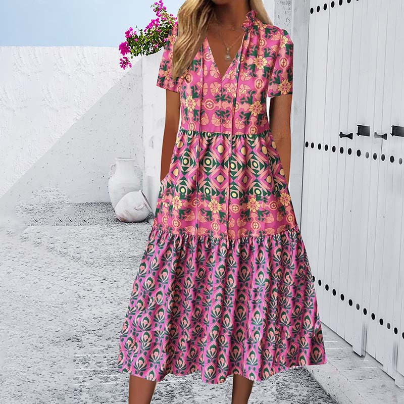 Vestido midi de verano Isabella Sol con estampado vibrante