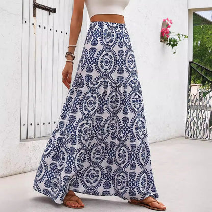 Falda acampanada Isabella Sol con estampado de porcelana azul